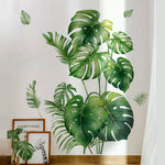 sticker mural moderne feuilles tropicales grandes tailles décoration maison autocollant vert blanc 3d removable
