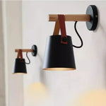 lampe murale moderne minimaliste bois blanc conique abatjour simili cuir noir suspension chambre salon