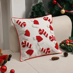 coussin noël brodé blanc rouge motifs cannes sucre opacité décoratif zipper