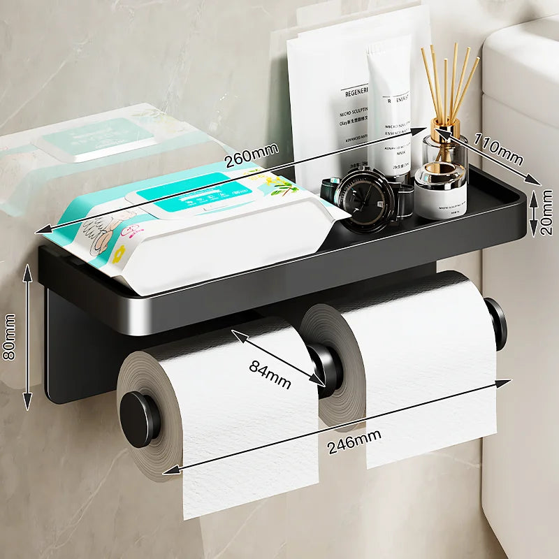 porte serviettes toilette moderne alliage d'aluminium noir fixé mur adhésif