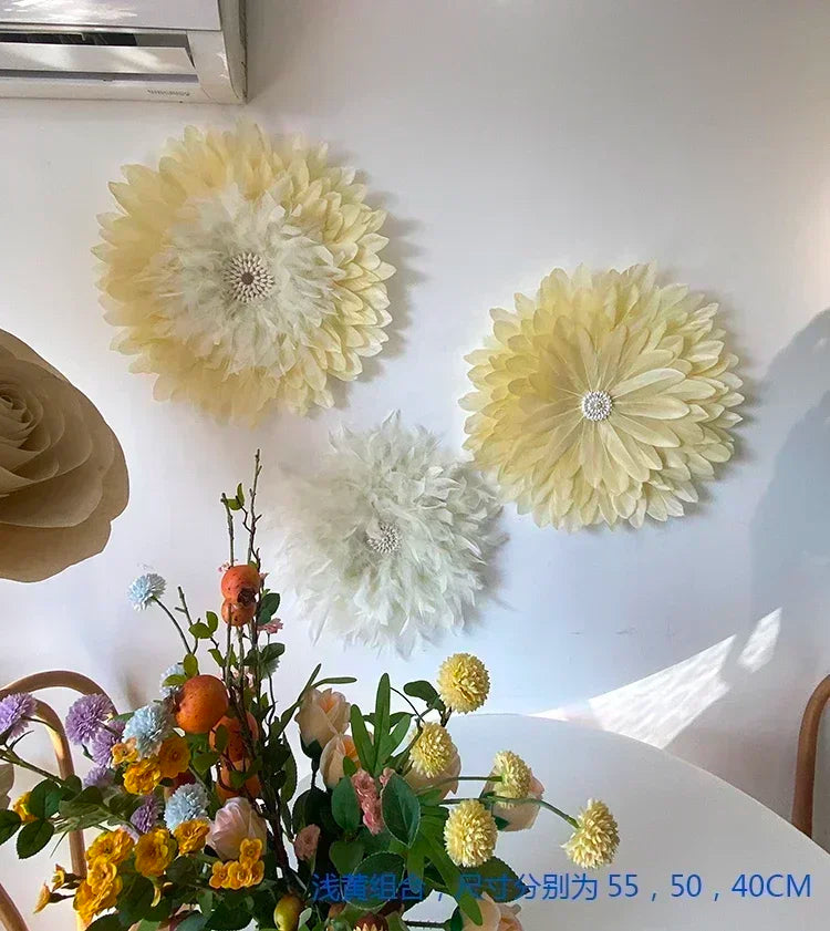 décoration murale fleurs artificielles rose clair moderne feuilles papier métal