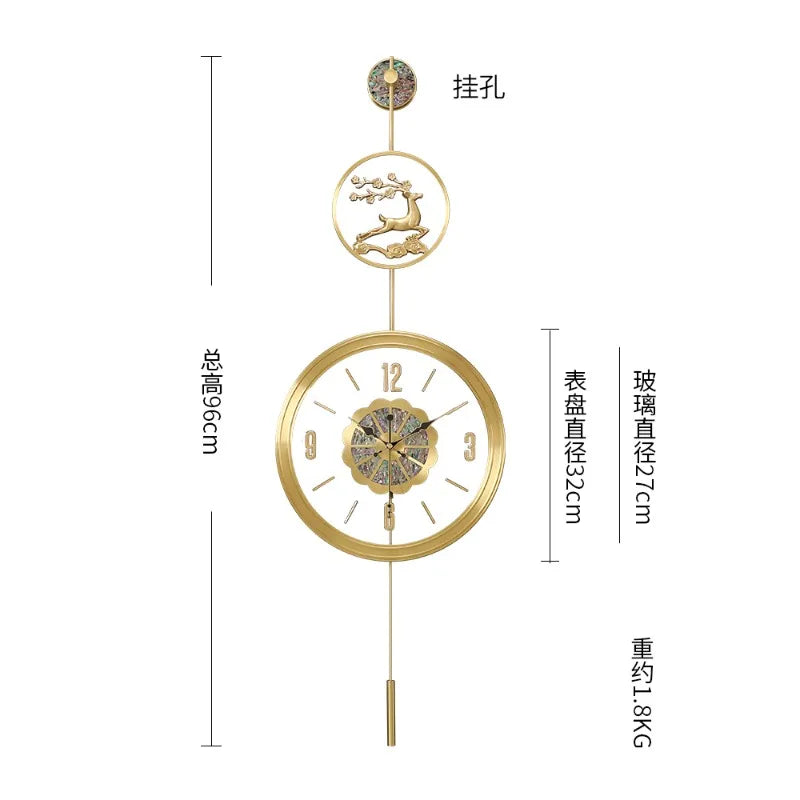 horloge murale moderne or cerf floral chiffres arabes étude salon
