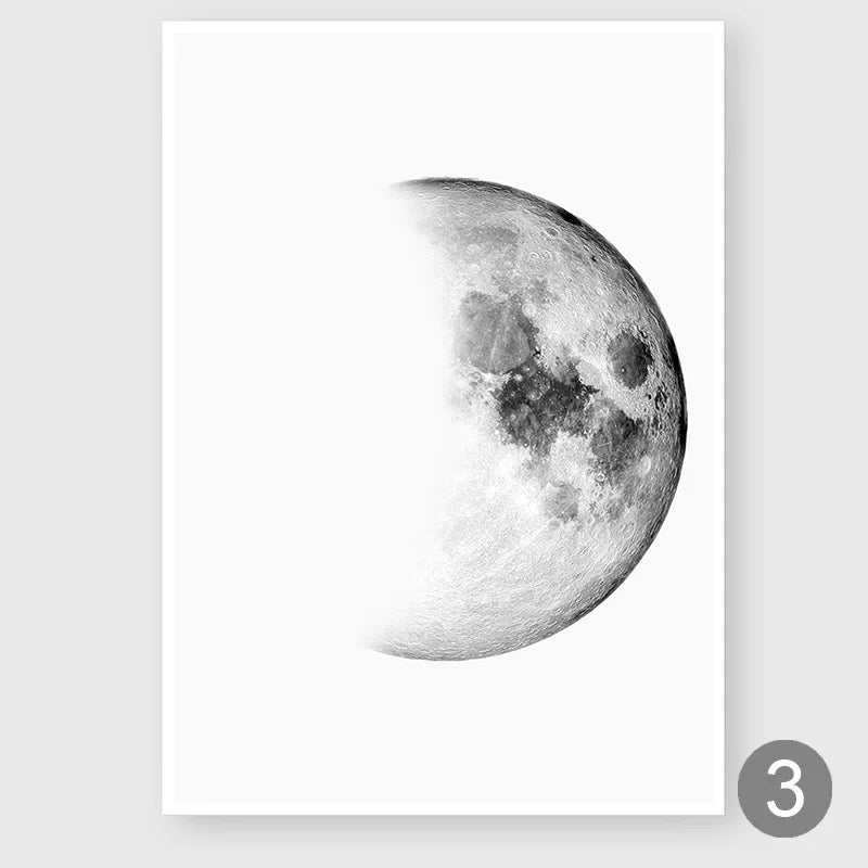 toile d'art minimaliste lune noir blanc chambre salon decoration intérieure classic vertical unique sans