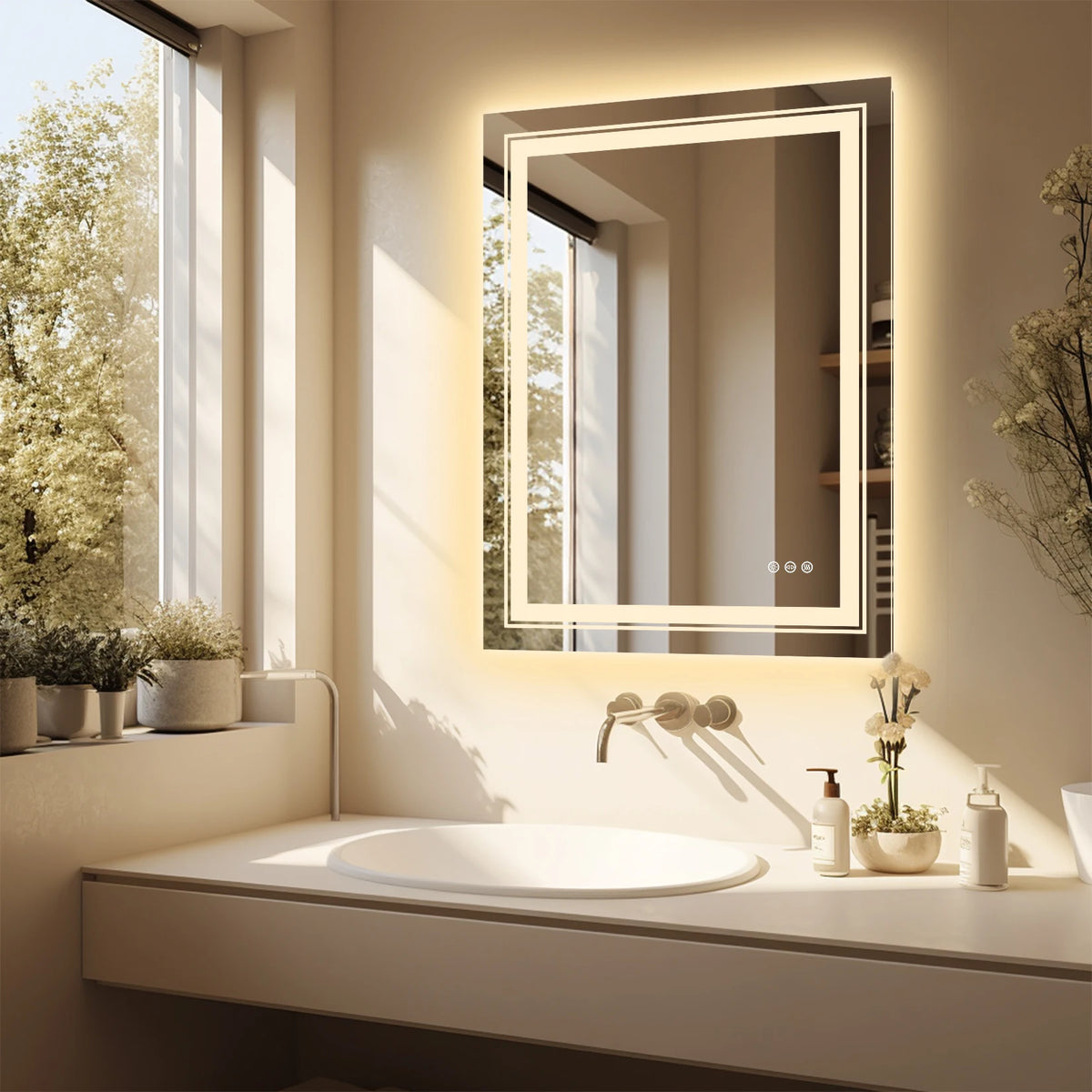miroir lumineux moderne blanc mat anti buée éclairage led réglable tactile