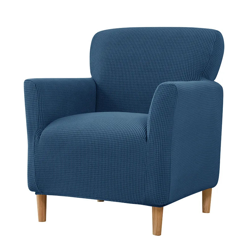 housse fauteuil jacquard carreaux moderne bleu beige gris extensible adhésif