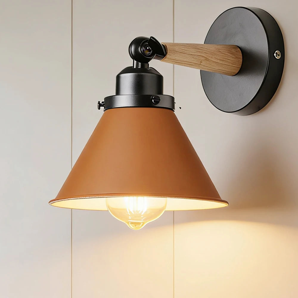 lampe murale industrielle conique marron sans ampoule e27 vintage fixée mur opaque