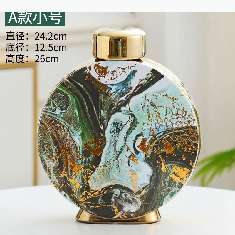 vase moderne élégant marbré couvercle doré multifonction fleur décoration intérieure blanc doré