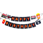 décoration fête anniversaire guirlande happy birthday bannières cinématographiques serviettes papier boîtes carton caméra gonflable