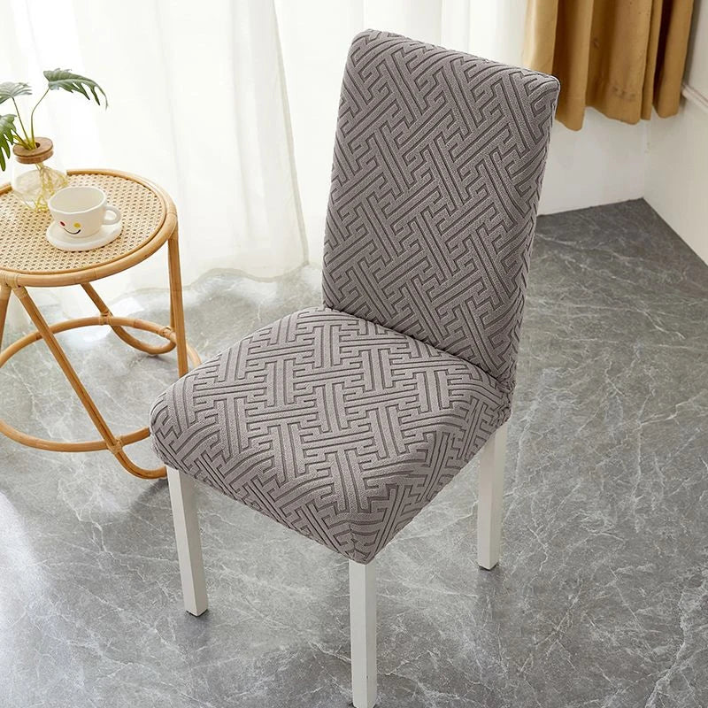 housse chaise moderne motif géométrique beige clair spandex polyester adhésif universal chair