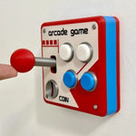 interrupteur mural rétro manette arcade rouge blanc bleu vintage fixations vis chambre salle jeu
