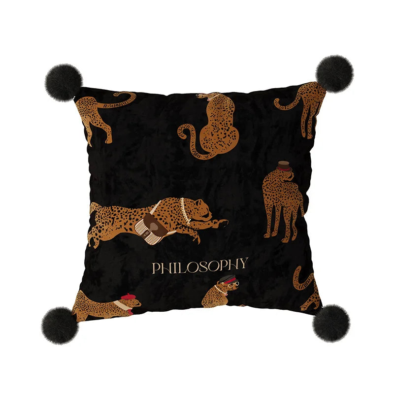 coussin carré léopard velours beige moderne décoration intérieure 45x45cm 55x55cm