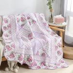 couverture coton patchwork fleurs rose feuilles vertes 150x200cm maison toutes saisons