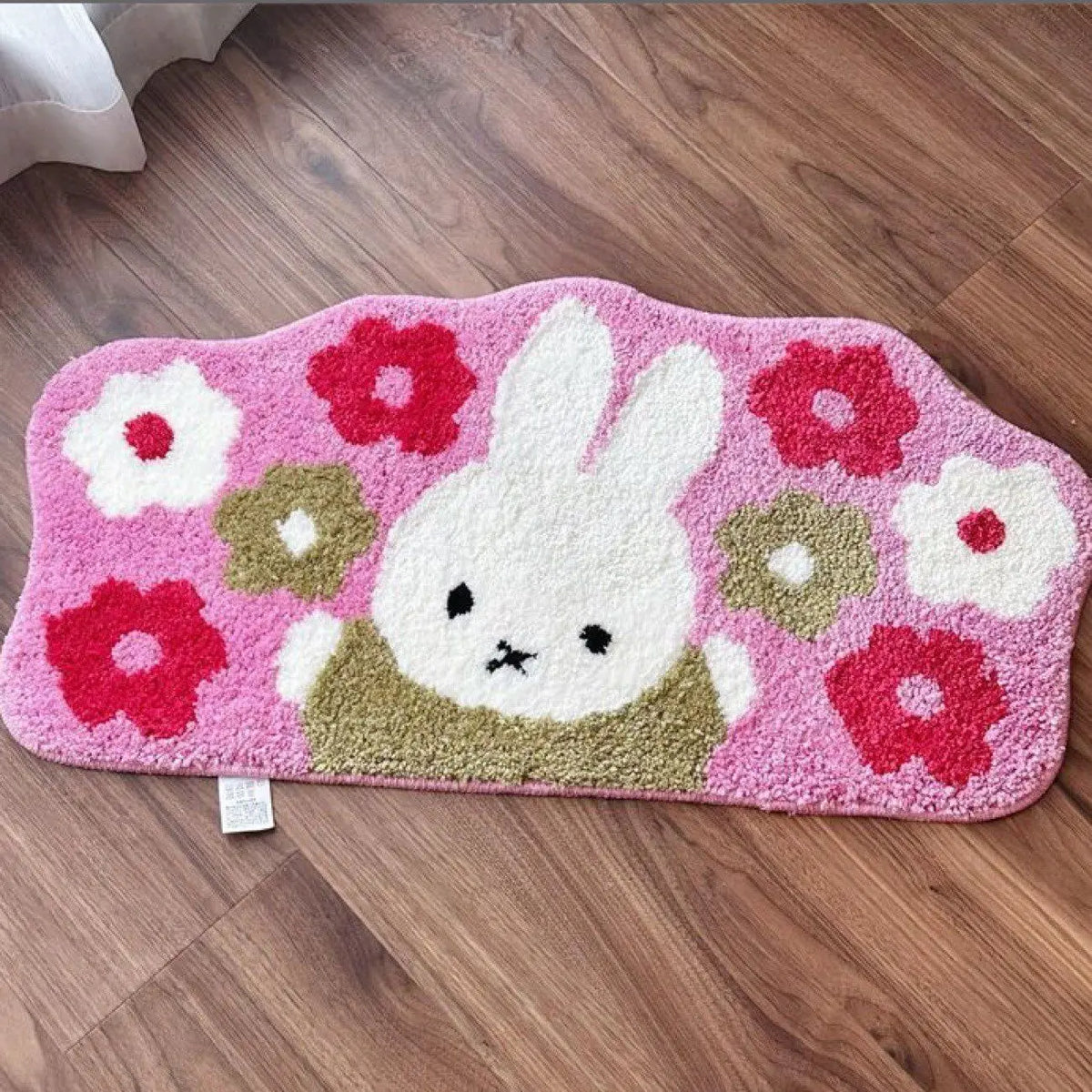 tapis sol antidérapant mignon motif lapins floral gris blanc bleu rouge rose vert