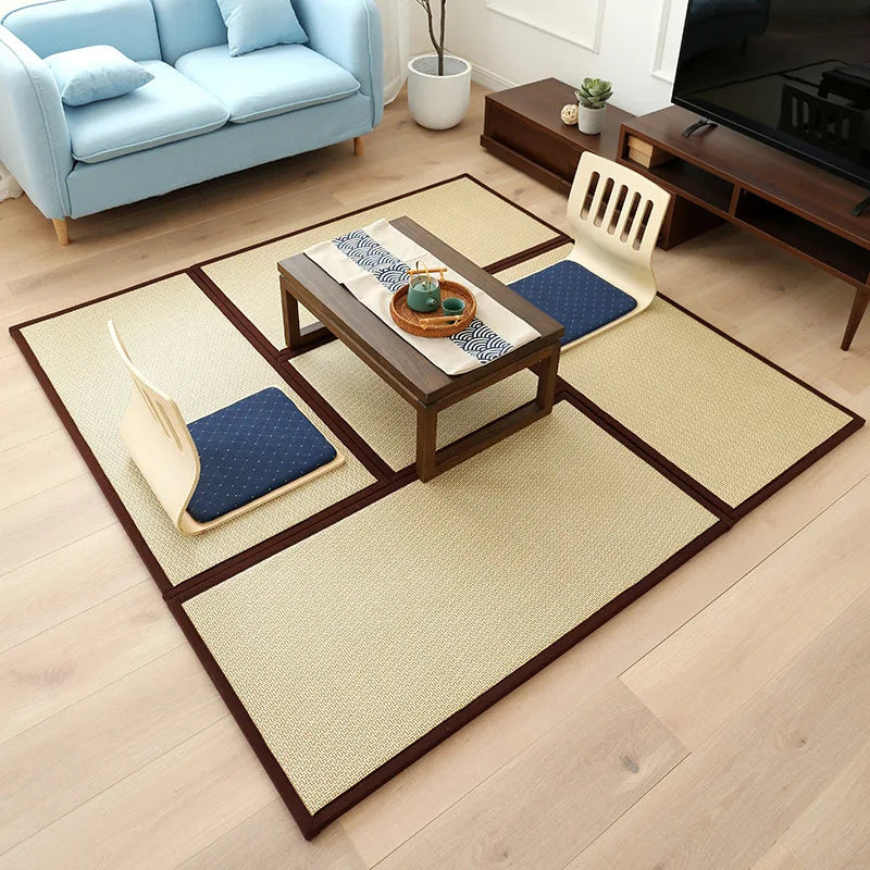 tapis sol modulable tissé motifs géométriques couleur beige marron traditionnel japonais