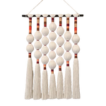 tapisserie macramé boho chic blanc marron rouge orange boules entrelacées franges crochet