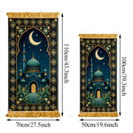 tapis prière islamique bleu nuit motif fleur étoile lune imperméable polyester