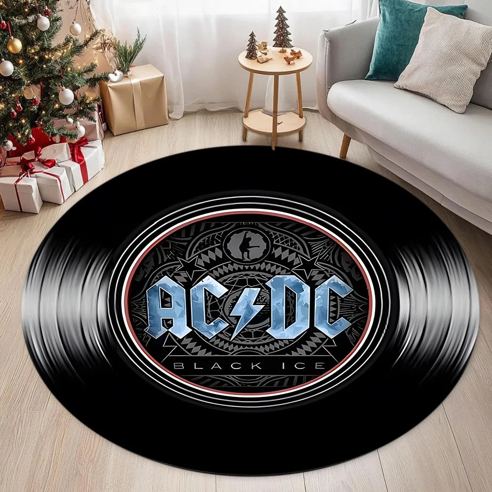 tapis rond acdc logo noir floral moderne facile nettoyer 80x80cm chambre salonhôtel