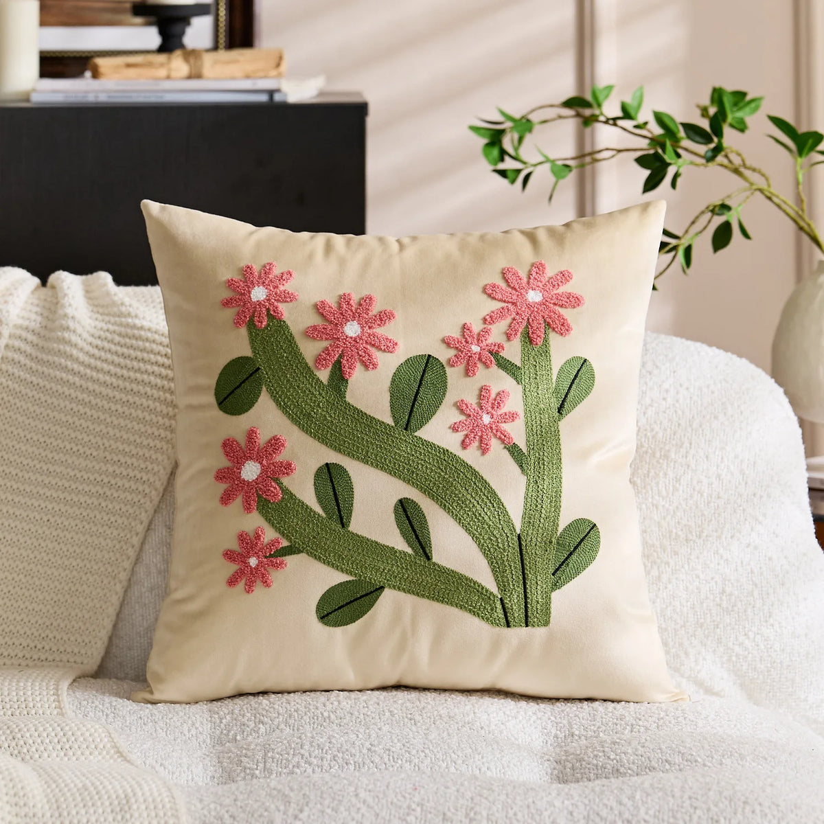 housse coussin velours floral nordique moderne carré décoration maison voiture 45x45cm polyester coton