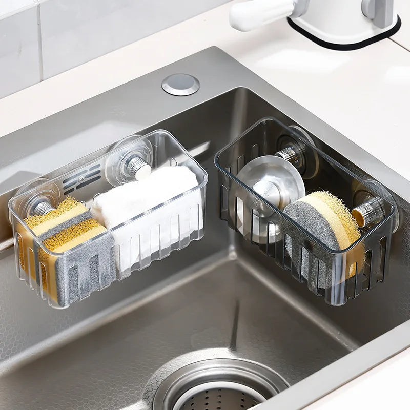 rangement évier ventouse éponge savon moderne transparent noir minimaliste multifonctionnel