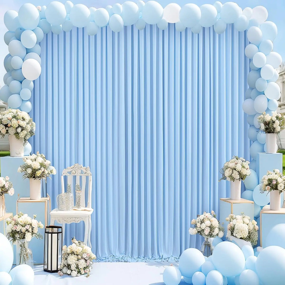 rideau bleu clair polyester moderne poignées 5ft 7ft 8ft 10ft opaque fête