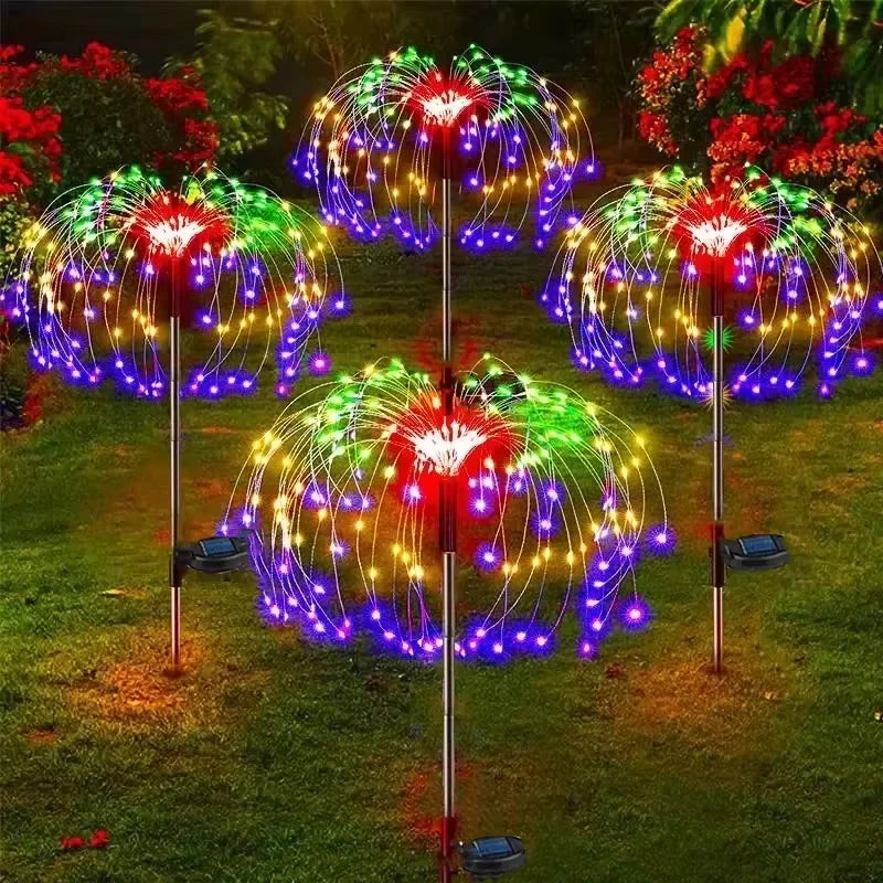 lumières solaires extérieures feux d'artifice fleurs stylisées scintillement motifs floraux