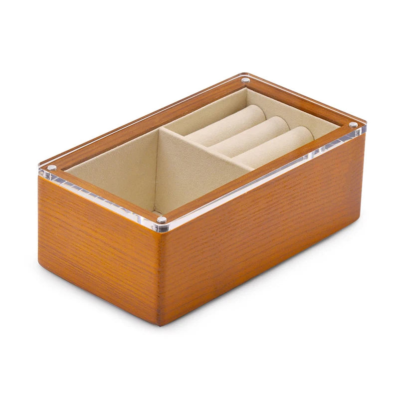 boîtes bijoux marron clair texture bois modernes yeillets colliers bagues montre
