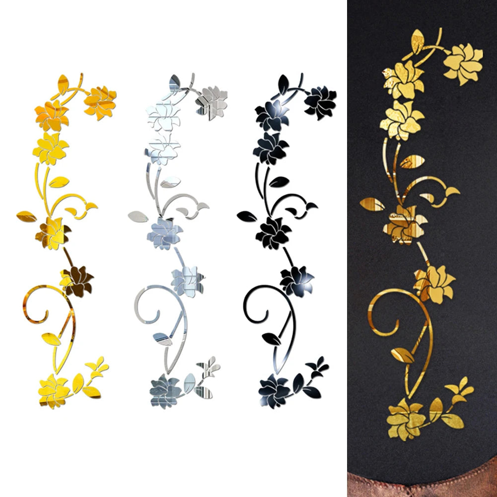 sticker mural 3d fleurs or argent noir moderne adhésif chambre bain déco acrylique
