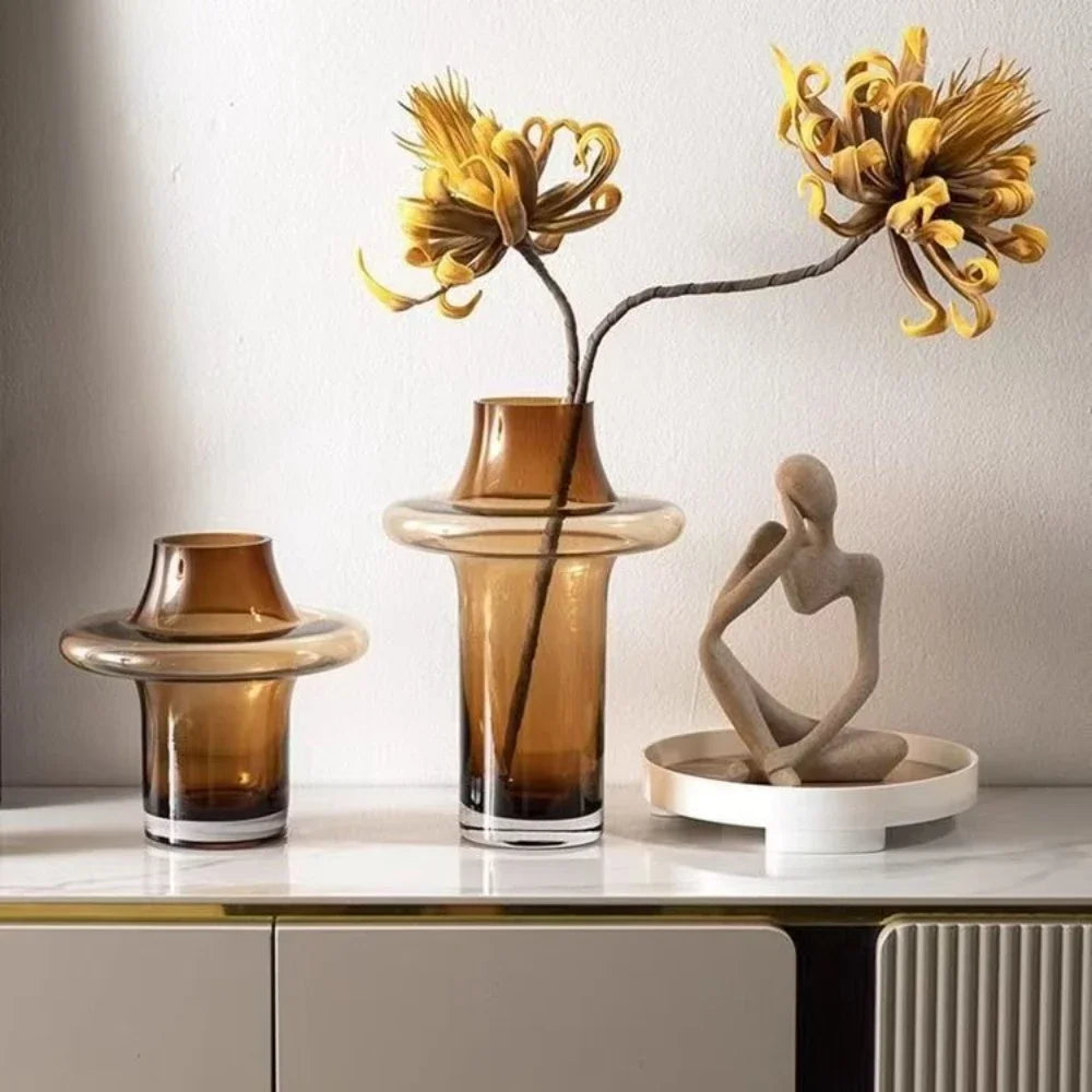 vase verre transparent dégradé couleur fleurs artificielles moderne minimaliste salon maison