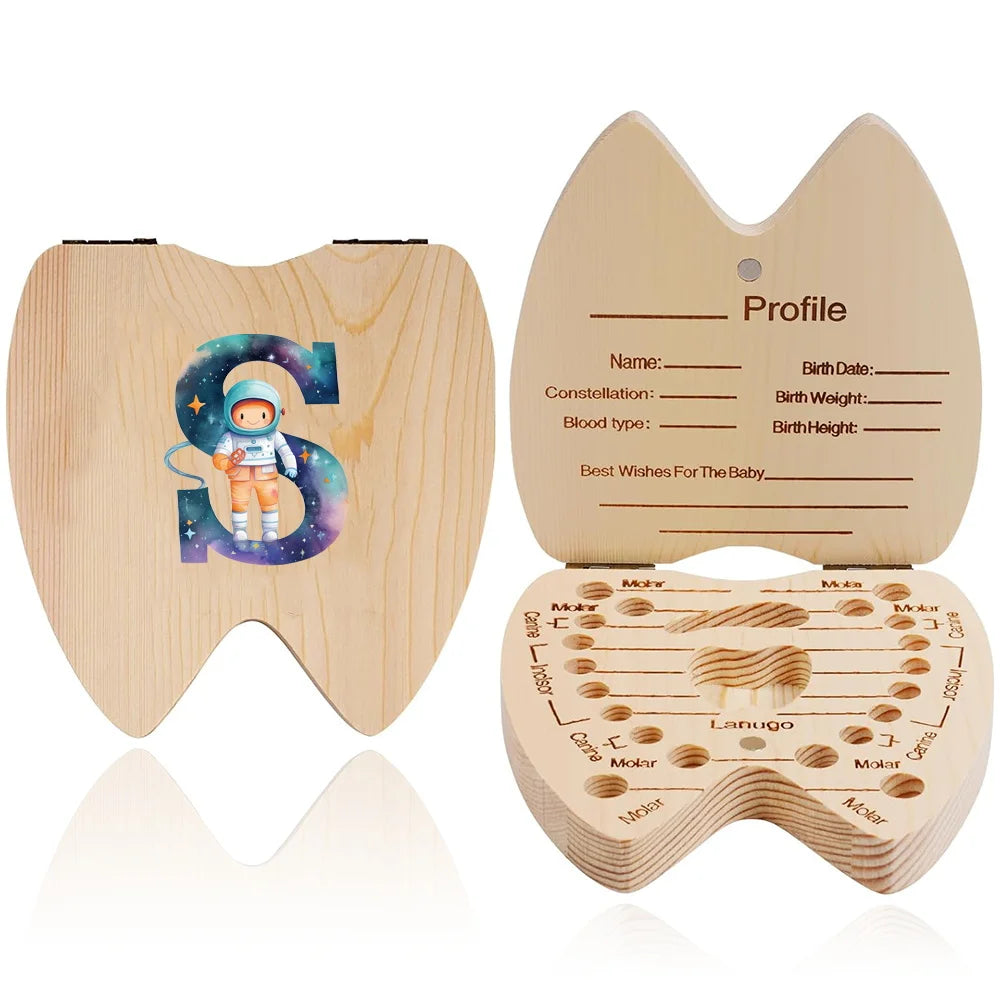 boîte dents bois astronaute carte profil grille tailles bébé