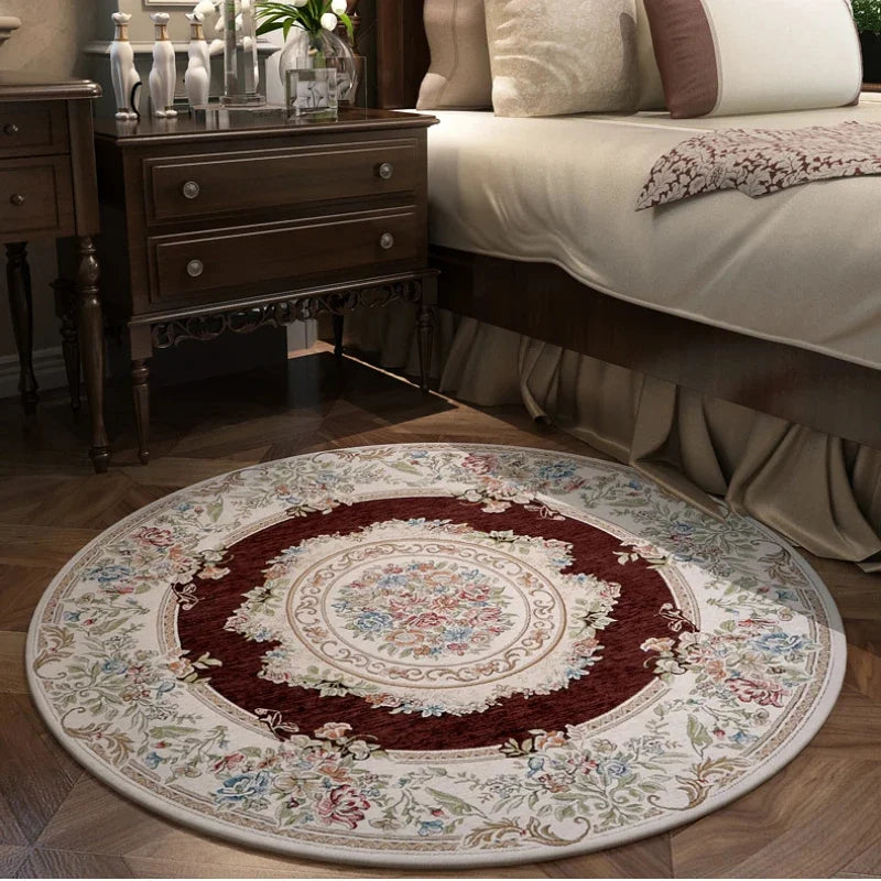 tapis rond décoratif classique motif floral broderie intérieur salon maison doux antidérapant