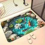 tapis sol piscine poisson lotus moderne résistant antidérapant bleu vert blanc