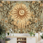 tapisserie murale vintage floral soleil lune vert beige marron romantique rectangle