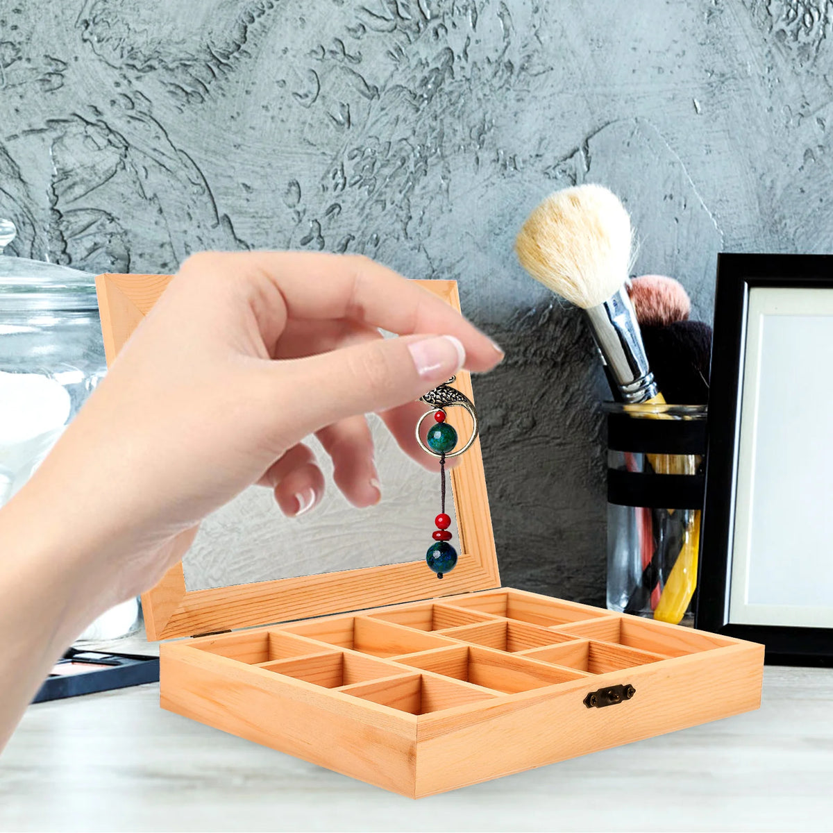 boîte bijoux bois inachevée compartiments transparent couvercle artisanat DIY enfants