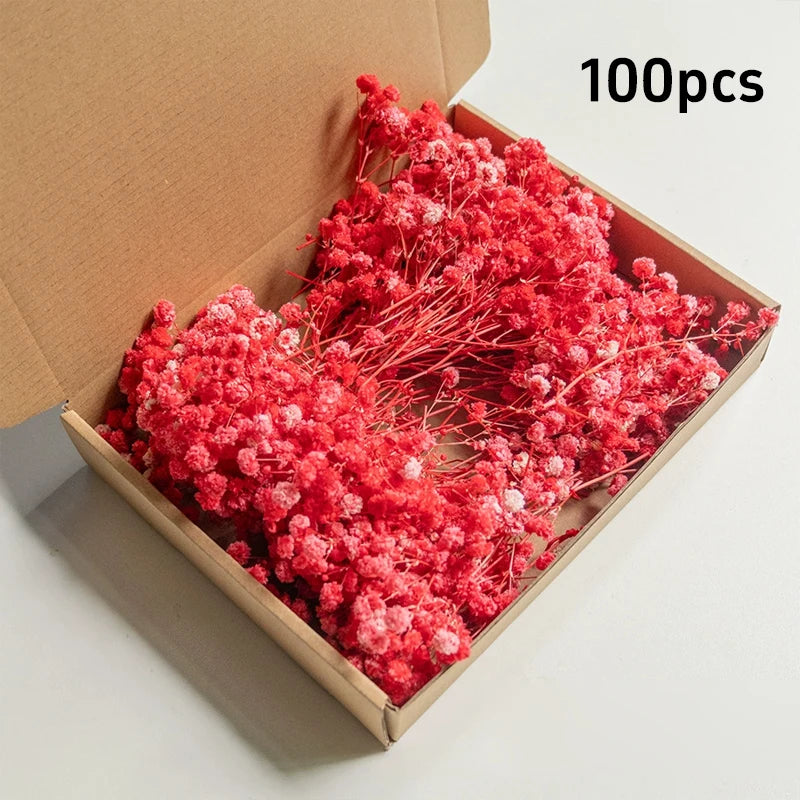 fleurs séchées bouquet blanc tiges dorées naturel rustique anniversaire décoration intérieure papier kraft boîte