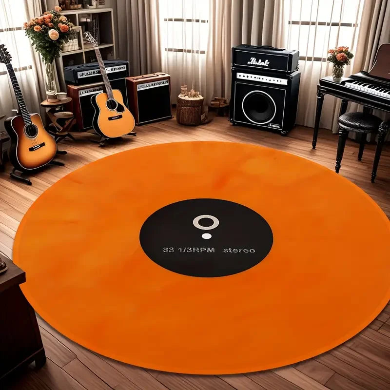 tapis rond moderne mandala vinyle noir rouge orange gris blanc antidérapant salon chambre