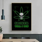 affiche graphique pop art crânes cannabis lettrage noir vert opaque sans cadre
