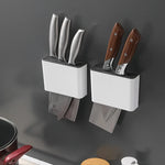 support mural blocs couteaux blancs moderne adhésif poignées bois métal minimaliste rangement cuisine