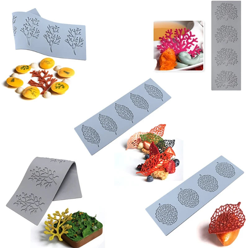 moules gâteaux silicone feuilles coraux modernes pliables respectueux environnement gris clair