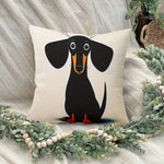 housse coussin carrée motif chien cartoon beige oeil blanc museau orange pattes rouges polyester