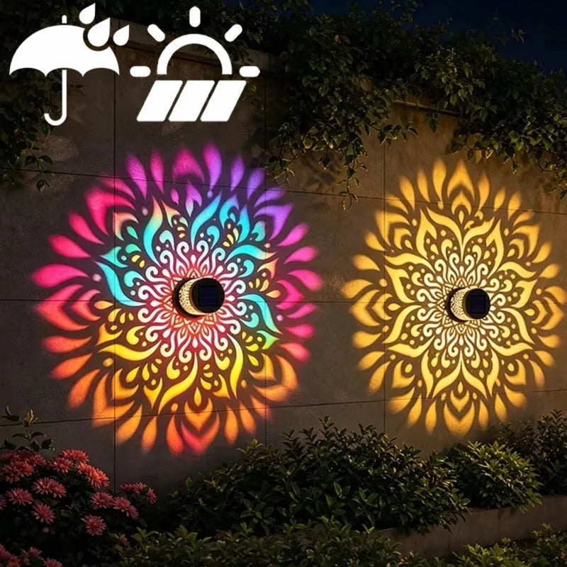 projecteur solaire extérieur multicolore adhésif 3m moderne mandala motifs floraux jardin décoration