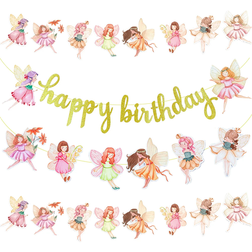 ensembles guirlandes fête multicolores fées fleurs lettres Happy Birthday motifs floraux occasion anniversaire enfants