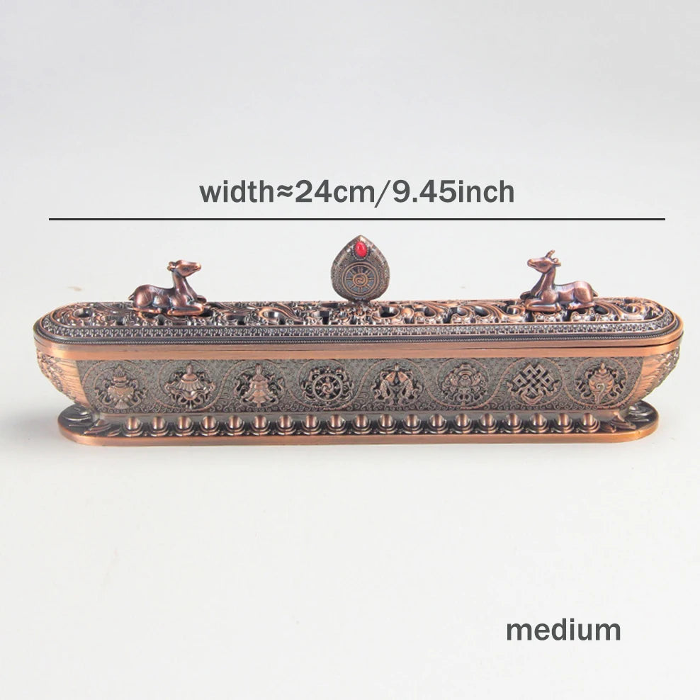 boîte encens métal bronze ornements floraux salon décoration artisanale intérieure doré motifs animaux traditionnels