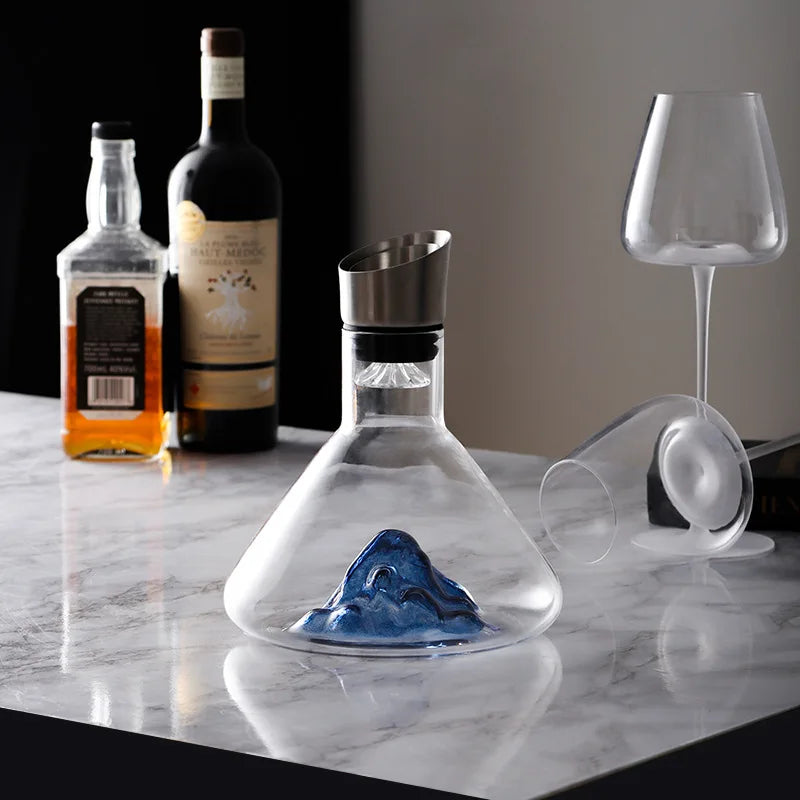 carafe vin transparente montagne dorée moderne 1,5 litre aérateur intégré