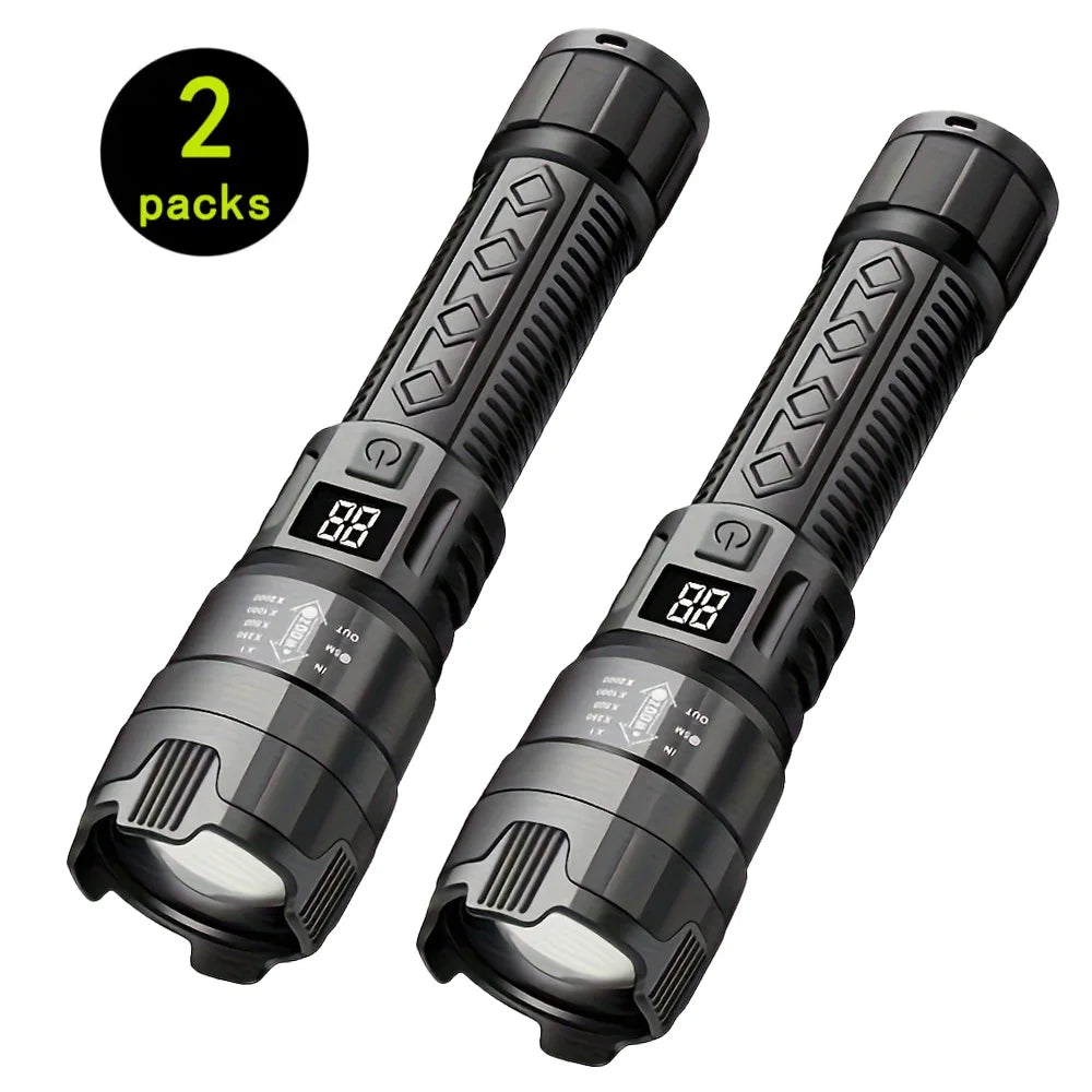 torche led rechargeable 2000lm anti choc affichage numerique lumiere intense campingurgence