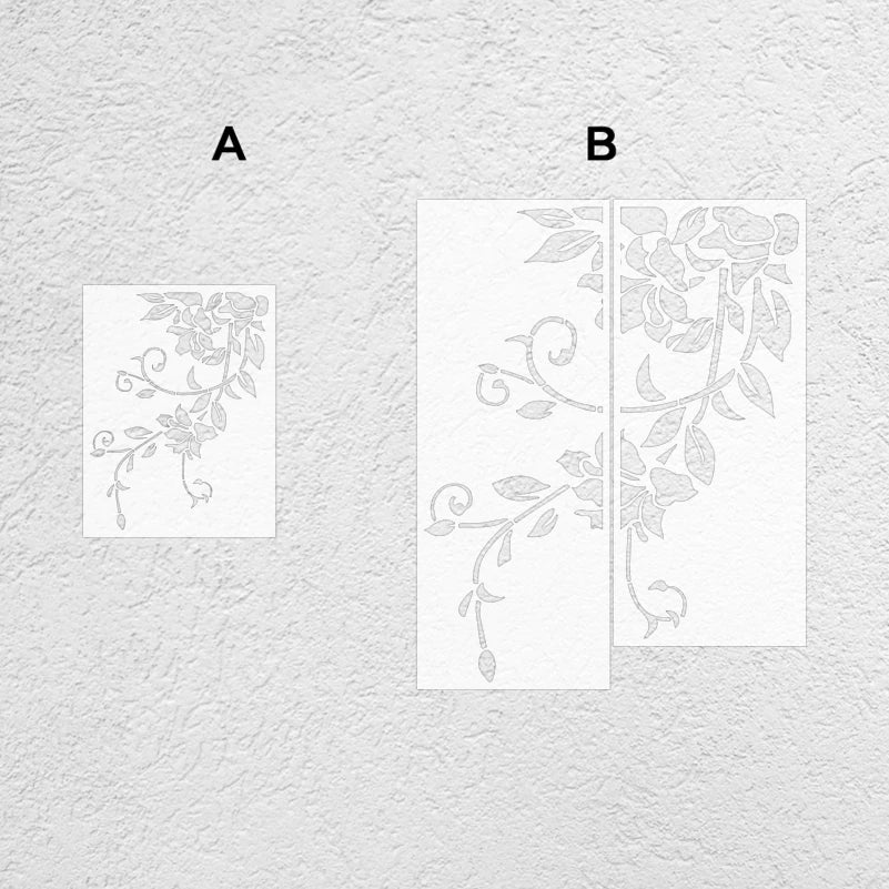 Stencil mural floral noir blanc adhésif artisanal decoratif taille 70cm 60cm 50cm 80cm 90cm