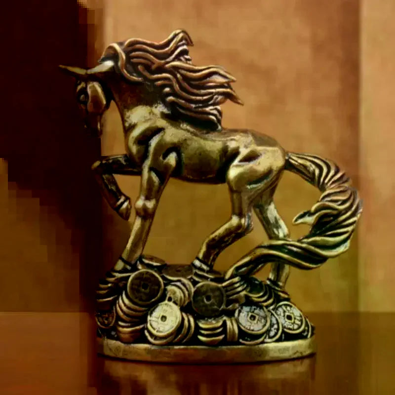statue decorative cheval bronze details sculptes base pieces anciennes decoration traditionnelle asiatique