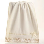 serviettes bain microfibre brodées fleurs dentelle beige rose bleu blanc rapide absorption familleétalement
