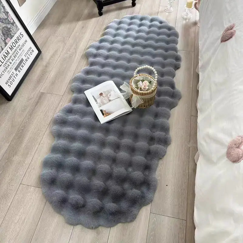 tapis peluche polyester ondulé boules relief moderne chambre salon beige gris