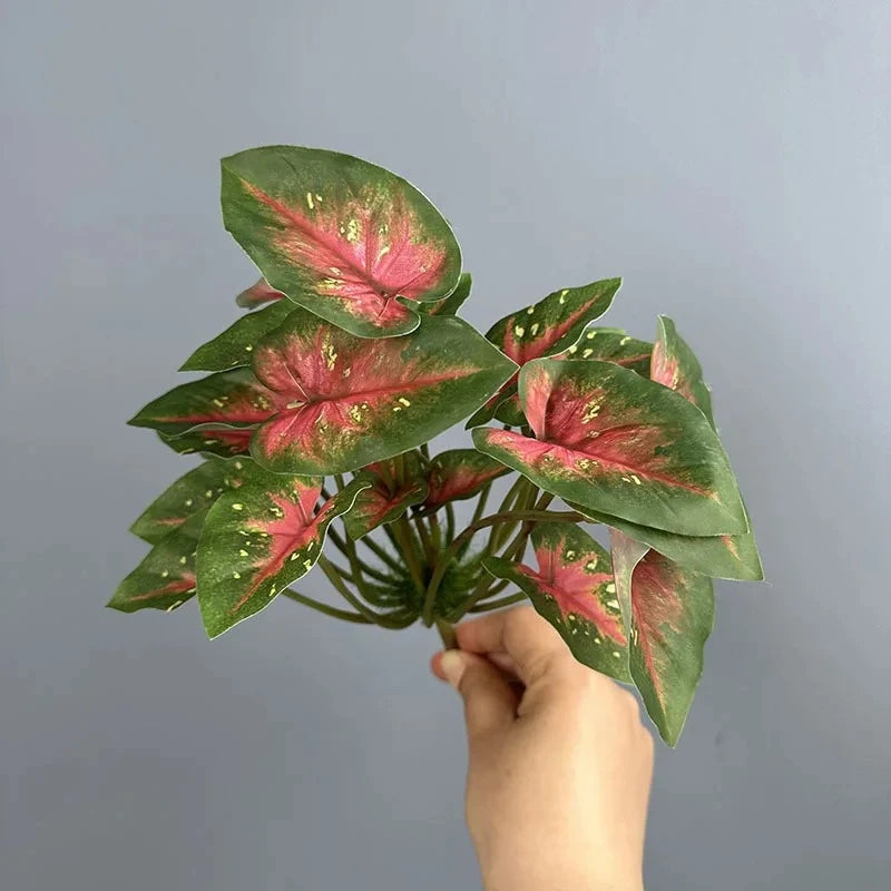 plantes artificielles feuilles vertes rouges modernes decoration intérieure maison 25cm 5.5x8.5cm