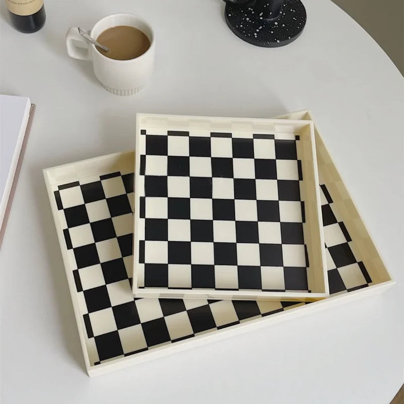 plateau rangement acrylique damier moderne noir blanc coréen respectueux environnement fixations adhésives large taille